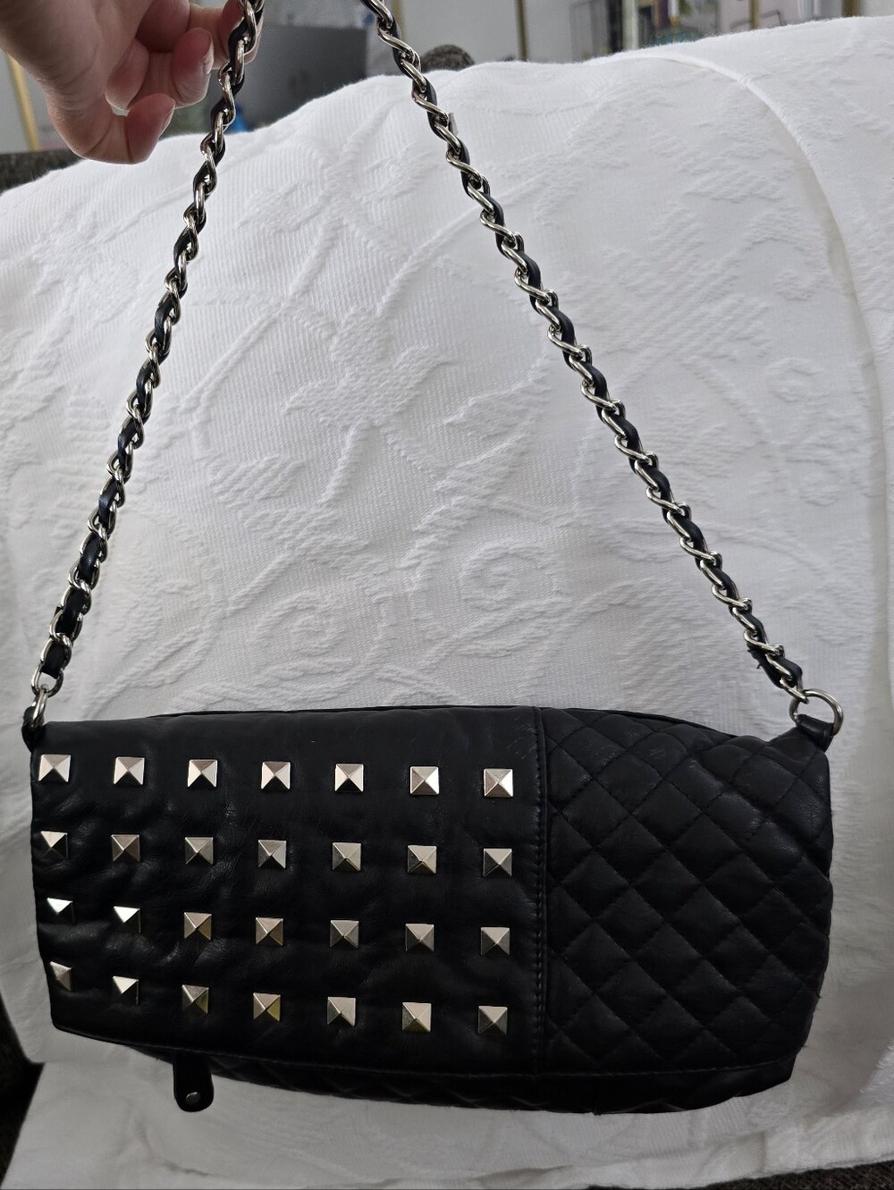 Black Quilted Studded Shoulder Bag